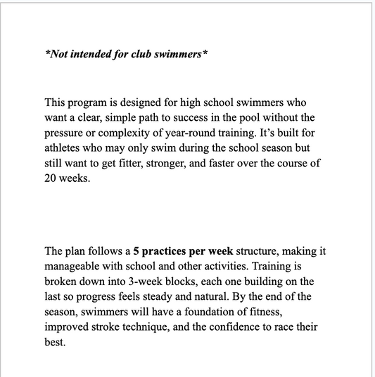 20-Week Swim Season Plan for High School Teams (Novice) – Sprint & Power Focus
